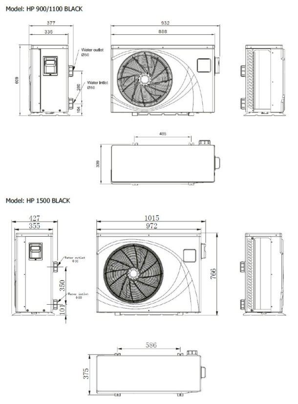 Bazénové tepelné čerpadlo HP 1500 BLACK Inverter 15,4kW